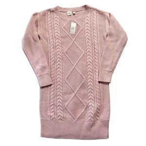 Gap Kids Girls Cable Knit Long Sleeve Sweater Dress Pink Medium 8-9 Holidays NWT